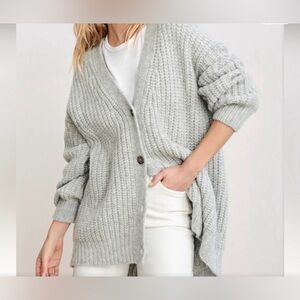 Jenni Kayne Light Gray Chunky Knit Button Cardigan Alpaca